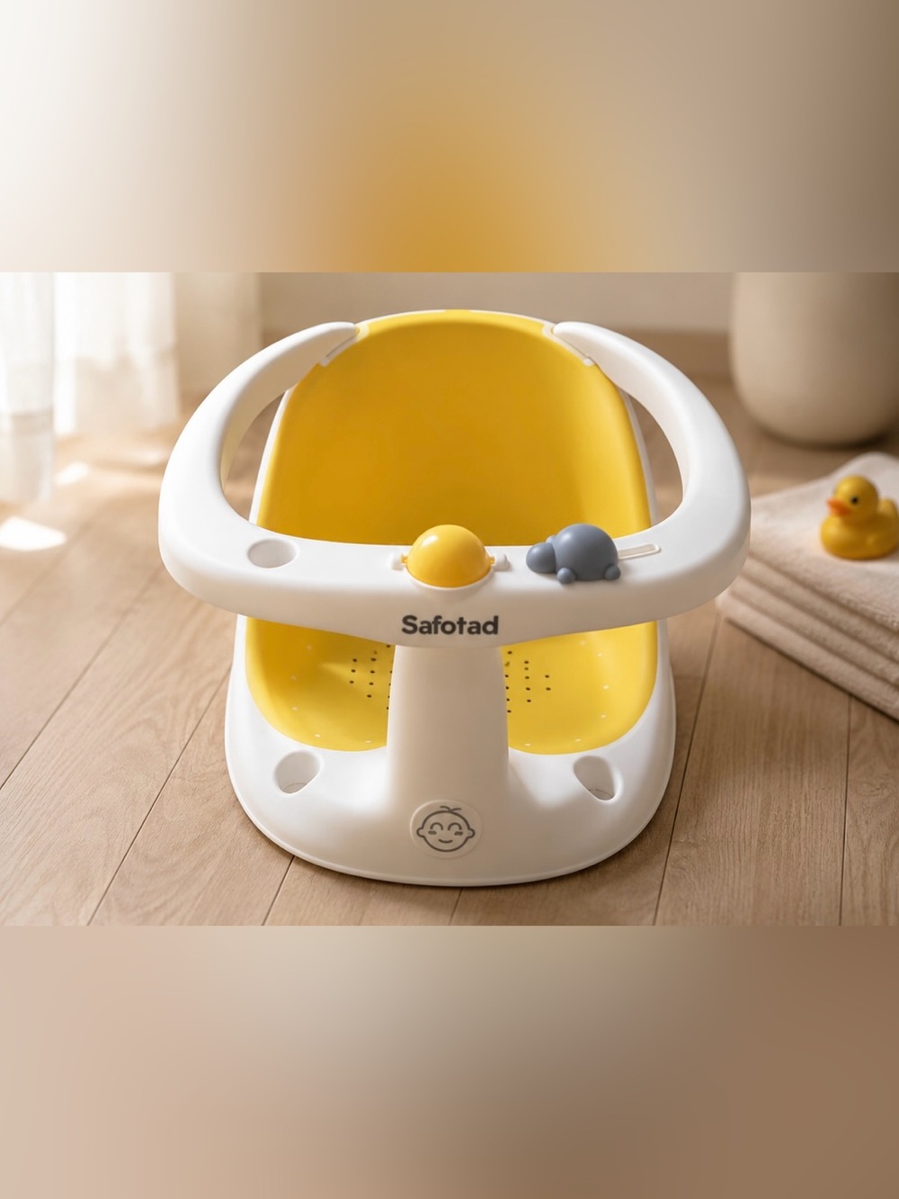 Kids Bath Seat in Yellow and White - Secure Baby Bathing Support